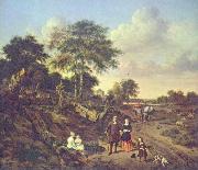 Jan van de Velde Portrait of a couple with two children and a nursemaid in a landscape oil painting